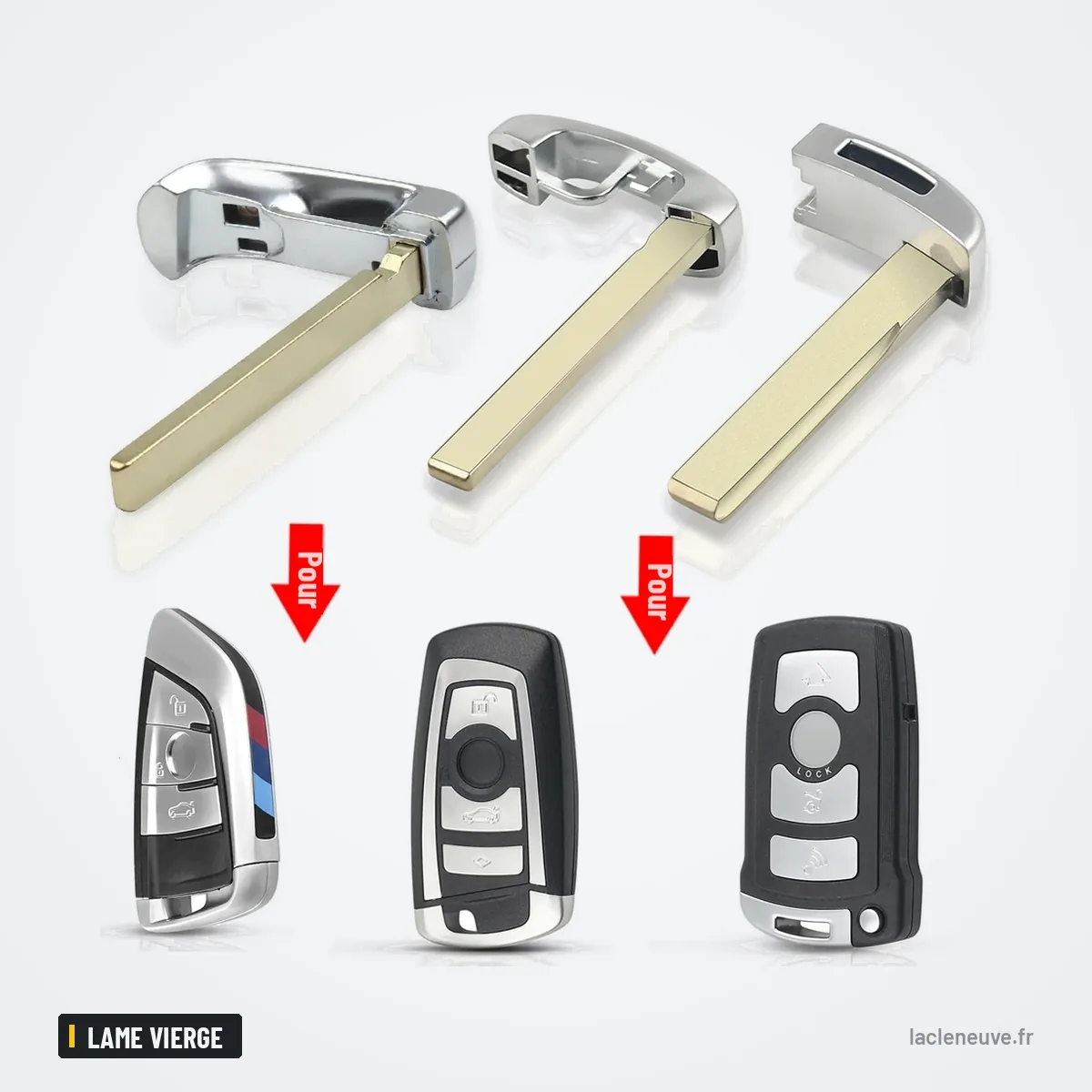 Coque de clé pliante pour BMW Série 3, 5, 6, 7, X5, X6, lame vierge - trois lames avec flèches de montage Coque de clé pliante pour BMW Série 3, 5, 6, 7, X5, X6, lame vierge - trois lames avec flèches de montage