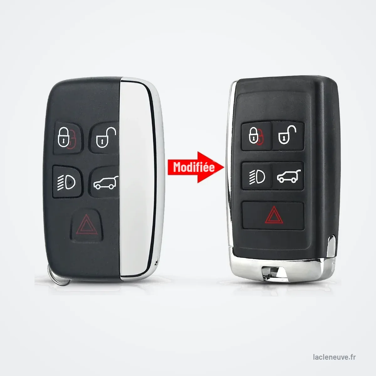 Coque de clé pliante pour Land Rover Range Rover Evoque, Jaguar XF, XK - comparaison de deux formes de coque côte à côte