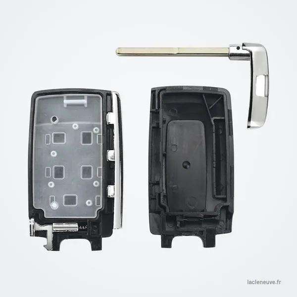 Coque de clé pliante pour Land Rover Range Rover Evoque, Jaguar XF, XK - coque démontée montrant l'intérieur et la lame