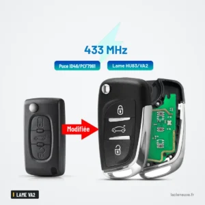 Coque de clé pliante pour Peugeot 207, 307, 407, Citroën C4, lame VA2 ou HU83 - transformation avant après, clé modifiée
