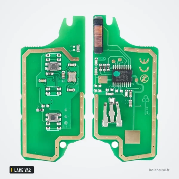 Coque de clé pliante pour Peugeot 207, 307, 407, Citroën C4, lame VA2 ou HU83 - circuit imprimé recto et verso
