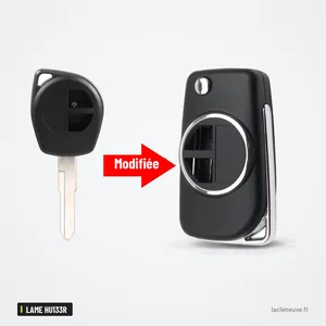 Coque de clé pliante pour Suzuki Grand Vitara, Swift, SX4, Jimny - comparaison clé fixe et clé pliante transformée Coque de clé pliante pour Suzuki Grand Vitara, Swift, SX4, Jimny - comparaison clé fixe et clé pliante transformée