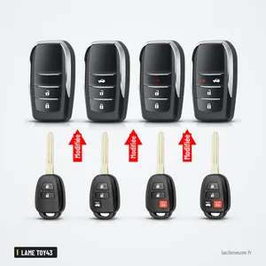 Coque de clé pliante pour Toyota Corolla, Camry, RAV4, Avensis, lame TOY43 - comparaison avant et après transformation Coque de clé pliante pour Toyota Corolla, Camry, RAV4, Avensis, lame TOY43 - comparaison avant et après transformation
