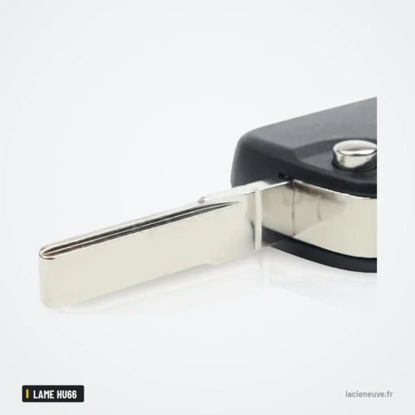 Coque de clé pliante pour Volkswagen, lame HU66 non coupée - gros plan sur le mécanisme pivot