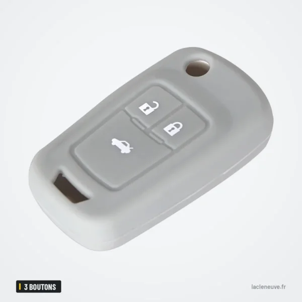 Coque de clé en silicone 3 boutons pour Chevrolet Cruze (2009-2014) - coque grise vue de face