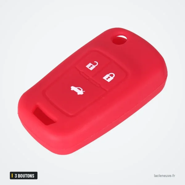 Coque de clé en silicone 3 boutons pour Chevrolet Cruze (2009-2014) - coque rouge vue de face