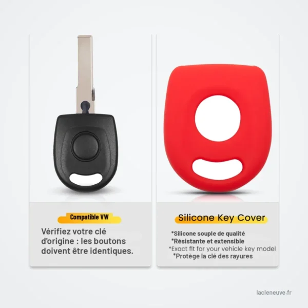 Coque de clé en silicone pour Volkswagen Golf, Passat, Seat Ibiza - clé insérée dans la coque, avec fiche technique