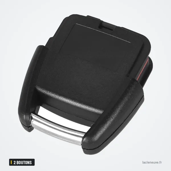 Coque de clé télécommande 2 boutons pour Opel Astra, Zafira, Omega, Vectra - coque fermée, vue de côté, liseré rouge