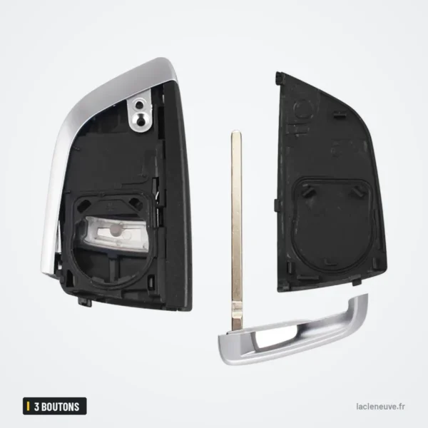 Coque de clé télécommande 3 boutons pour BMW Série 1, 2, 7, X5, X6 - intérieur ouvert, mécanisme et lame visibles