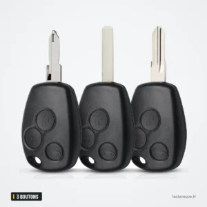 Coque de clé télécommande 3 boutons pour Renault Clio, Kangoo, Trafic - trois clés alignées, lames visibles