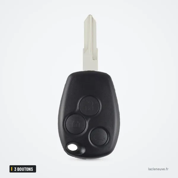 Coque de clé télécommande 3 boutons pour Renault Clio, Kangoo, Trafic - vue de face, lame droite