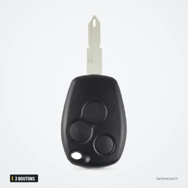 Coque de clé télécommande 3 boutons pour Renault Clio, Kangoo, Trafic - vue de face, lame avec encoche