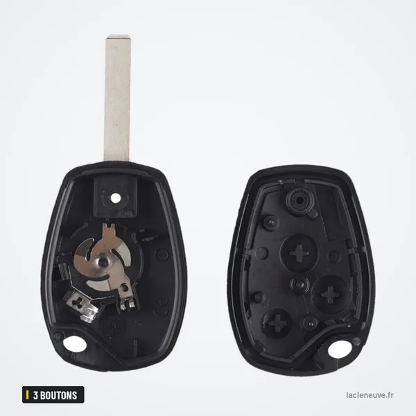 Coque de clé télécommande 3 boutons pour Renault Clio, Kangoo, Trafic - coque ouverte, circuit électronique visible