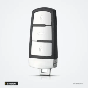 Coque de clé télécommande 3 boutons pour Volkswagen Passat B5, B6, B7, CC - vue de face, trois boutons alignés Coque de clé télécommande 3 boutons pour Volkswagen Passat B5, B6, B7, CC - vue de face, trois boutons alignés