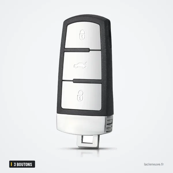 Coque de clé télécommande 3 boutons pour Volkswagen Passat B5, B6, B7, CC - vue de face, trois boutons alignés