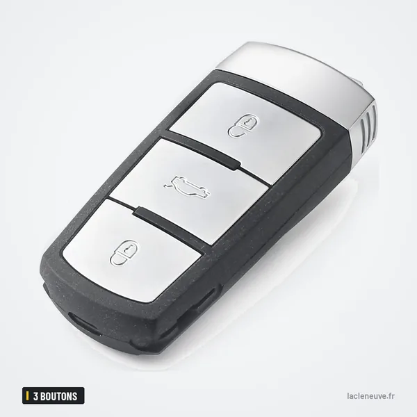 Coque de clé télécommande 3 boutons pour Volkswagen Passat B5, B6, B7, CC - vue de face, trois boutons rectangulaires