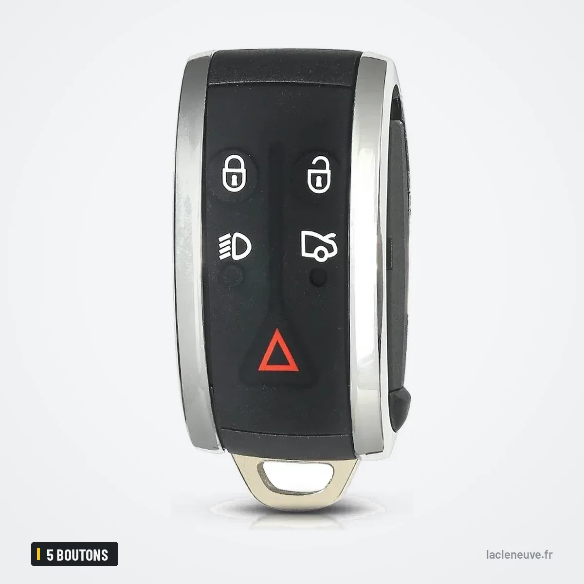 Coque de clé télécommande 5 boutons pour Jaguar X, XF, XK, XKR, avec lame - vue de face, cinq boutons et triangle sos