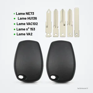Coque de clé transpondeur pour Renault Clio, Twingo, Dacia Logan, Duster - lames interchangeables et deux coques côte à côte