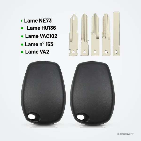 Coque de clé transpondeur pour Renault Clio, Twingo, Dacia Logan, Duster - lames interchangeables et deux coques côte à côte
