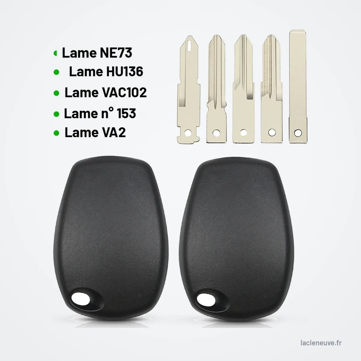Coque de clé transpondeur pour Renault Clio, Twingo, Dacia Logan, Duster - lames interchangeables et deux coques côte à côte Coque de clé transpondeur pour Renault Clio, Twingo, Dacia Logan, Duster - lames interchangeables et deux coques côte à côte