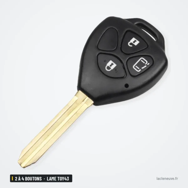 Coque de clé vierge 2 à 4 boutons pour Toyota Corolla, Camry, RAV4, lame TOY43 - clé à tête, boutons multiples visibles