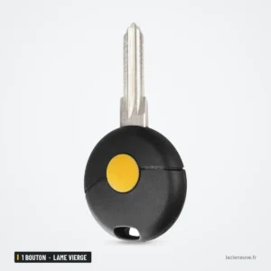 Coque de télécommande 1 bouton pour Smart, Mercedes-Benz W210, lame vierge - lame droite non taillée, bouton jaune visible Coque de télécommande 1 bouton pour Smart, Mercedes-Benz W210, lame vierge - lame droite non taillée, bouton jaune visible