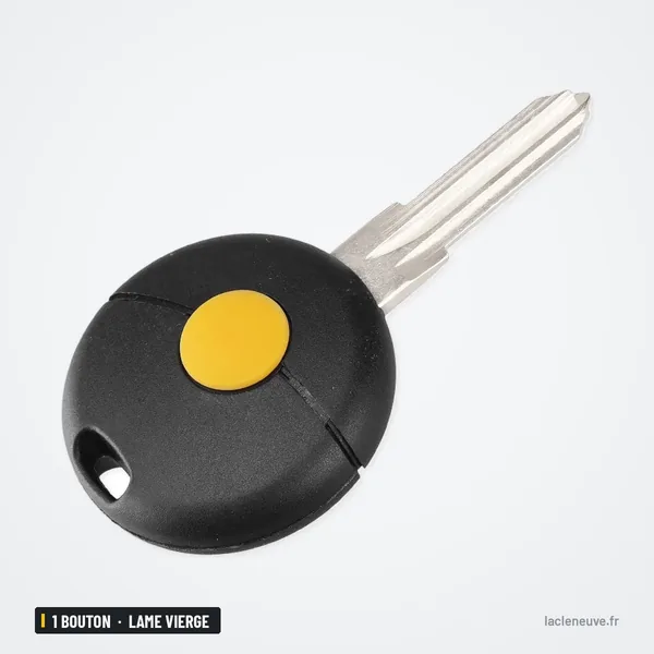 Coque de télécommande 1 bouton pour Smart, Mercedes-Benz W210, lame vierge - lame dentée, bouton jaune sur le côté