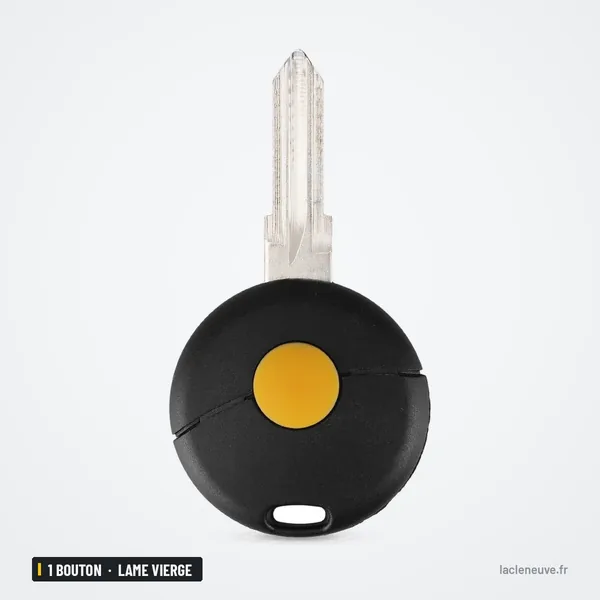 Coque de télécommande 1 bouton pour Smart, Mercedes-Benz W210, lame vierge - vue de face, bouton jaune centré