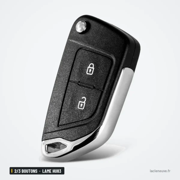 Coque de télécommande 2/3 boutons pour Peugeot 207, 307, 407, lame HU83 - lame repliée contre le boîtier