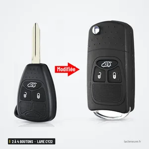 Coque de télécommande 2 à 4 boutons pour Chrysler, Dodge, Jeep, lame CY22 - comparaison avant et après transformation