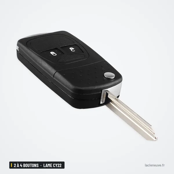 Coque de télécommande 2 à 4 boutons pour Chrysler, Dodge, Jeep, lame CY22 - vue de face, lame dépliée