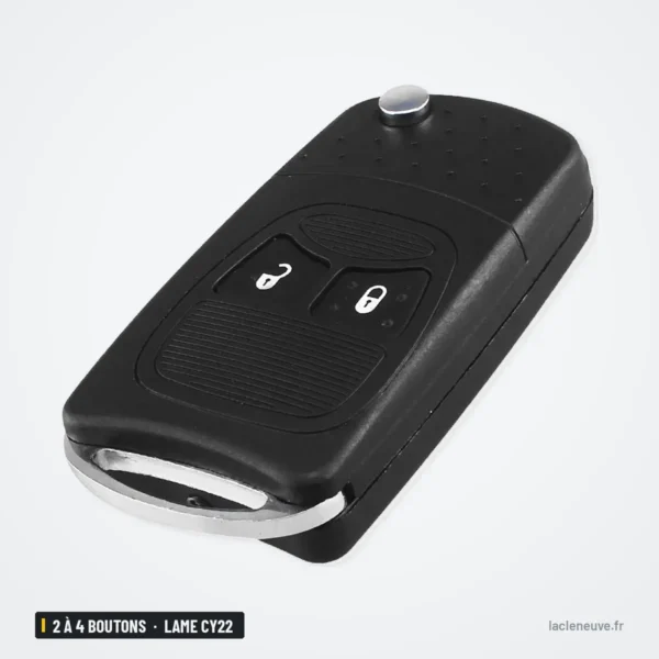 Coque de télécommande 2 à 4 boutons pour Chrysler, Dodge, Jeep, lame CY22 - clé repliée, lame cachée