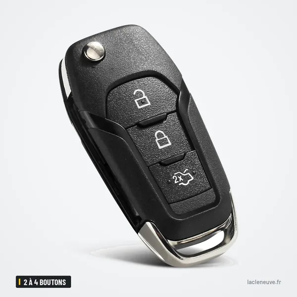 Coque de télécommande 2 à 4 boutons pour Ford Fiesta, Focus, Mondeo, Kuga - coque pliée, lame déployée, vue de profil
