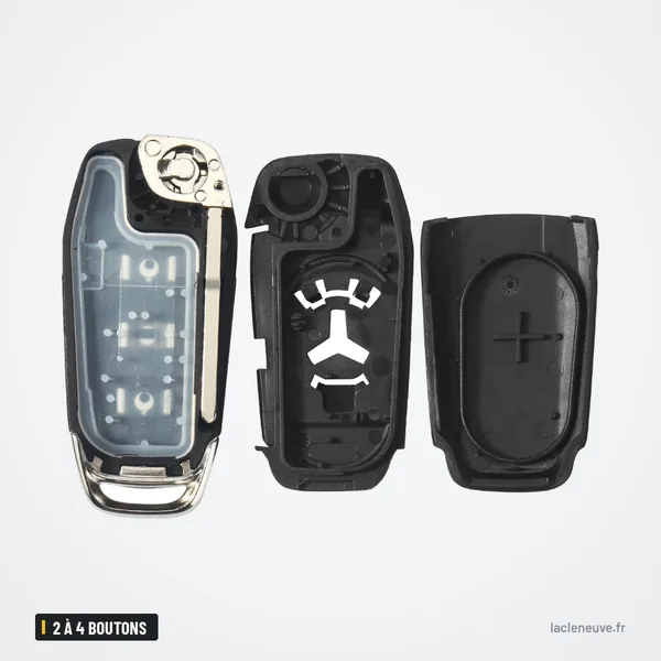 Coque de télécommande 2 à 4 boutons pour Ford Fiesta, Focus, Mondeo, Kuga - coque démontée en trois pièces, vue éclatée