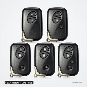 Coque de télécommande 2 à 4 boutons pour Lexus GS300, ES350, RX350, lame TOY48 - cinq versions alignées côte à côte Coque de télécommande 2 à 4 boutons pour Lexus GS300, ES350, RX350, lame TOY48 - cinq versions alignées côte à côte