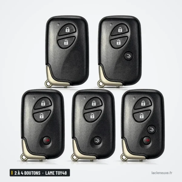Coque de télécommande 2 à 4 boutons pour Lexus GS300, ES350, RX350, lame TOY48 - cinq versions alignées côte à côte