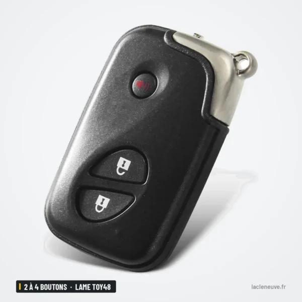 Coque de télécommande 2 à 4 boutons pour Lexus GS300, ES350, RX350, lame TOY48 - vue de face, bouton rouge visible