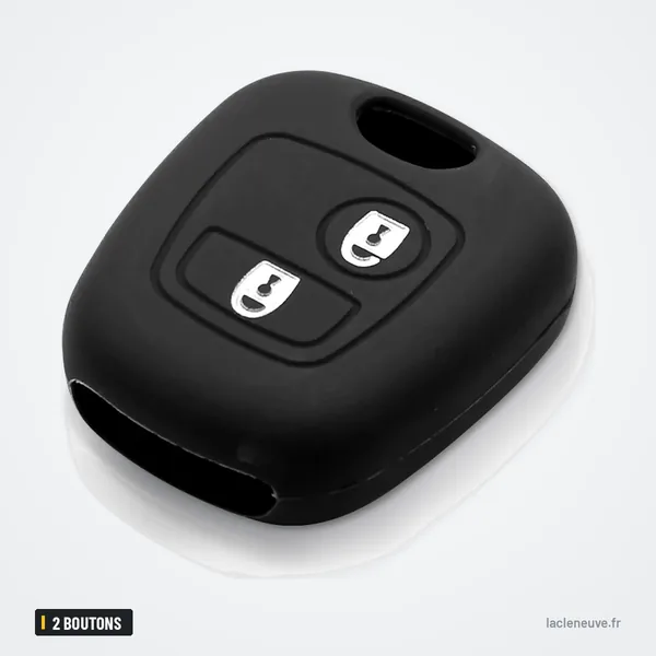 Coque de télécommande 2 boutons pour Citroën C1, C3, Peugeot 206, 307 - coque noire seule, vue de face