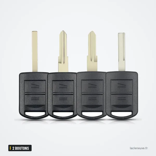 Coque de télécommande 2 boutons pour Opel Corsa, Meriva, Astra, Combo - quatre coques alignées, lames différentes