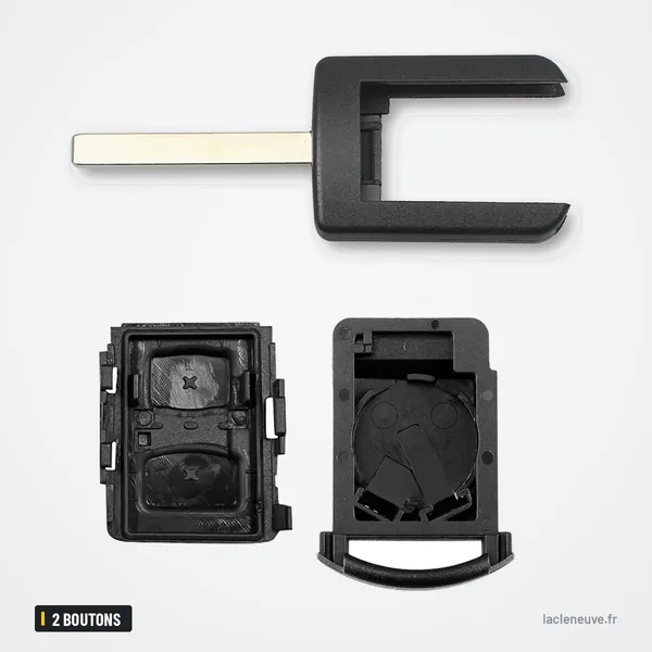 Coque de télécommande 2 boutons pour Opel Corsa, Meriva, Astra, Combo - lame et coque démontée en plusieurs pièces