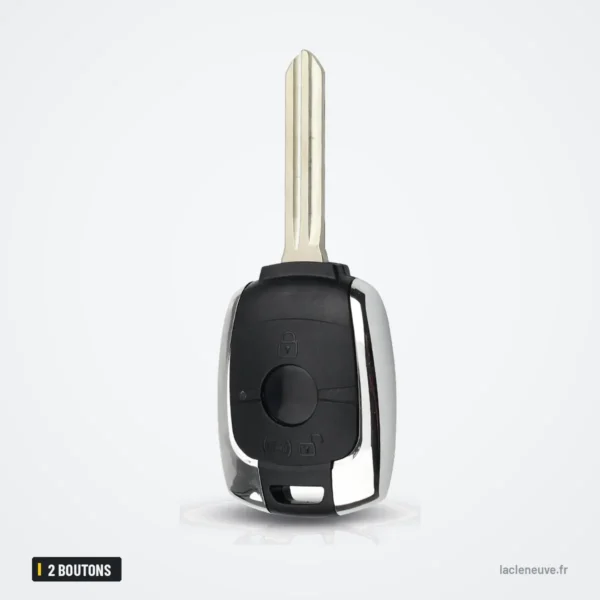 Coque de télécommande 2 boutons pour SsangYong Actyon, Kyron, Rexton, Korando - vue de face inclinée avec lame