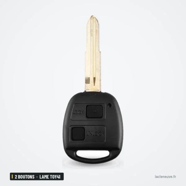 Coque de télécommande 2 boutons pour Toyota Corolla, Yaris, RAV4, lame TOY41 - clé seule, vue de face, lame à gauche