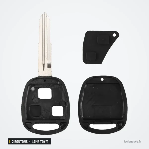 Coque de télécommande 2 boutons pour Toyota Corolla, Yaris, RAV4, lame TOY41 - coque démontée, avant, arrière et lame séparés