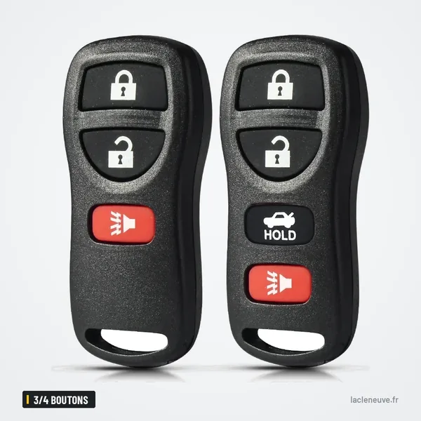 Coque de télécommande 3/4 boutons pour Nissan, Infiniti, KBRASTU15 - deux télécommandes côte à côte, quatre boutons