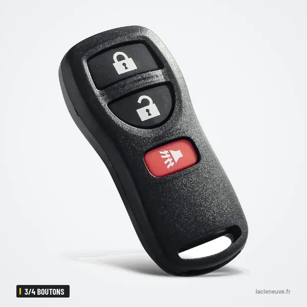Coque de télécommande 3/4 boutons pour Nissan, Infiniti, KBRASTU15 - vue de face, trois boutons dont un rouge