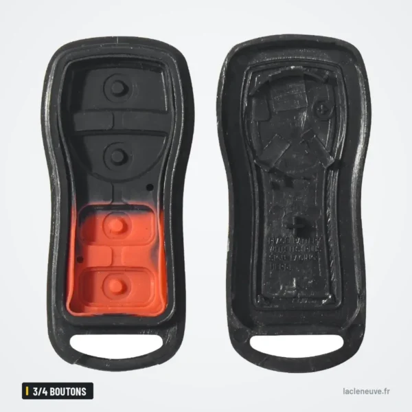Coque de télécommande 3/4 boutons pour Nissan, Infiniti, KBRASTU15 - coque ouverte, contacts rouges visibles