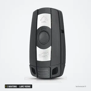 Coque de télécommande 3 boutons pour BMW Série 1, 3, 5, 6, lame vierge - vue de face, boutons triangle et cadenas Coque de télécommande 3 boutons pour BMW Série 1, 3, 5, 6, lame vierge - vue de face, boutons triangle et cadenas