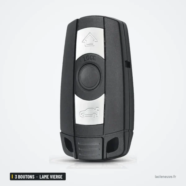 Coque de télécommande 3 boutons pour BMW Série 1, 3, 5, 6, lame vierge - vue de face, boutons triangle et cadenas
