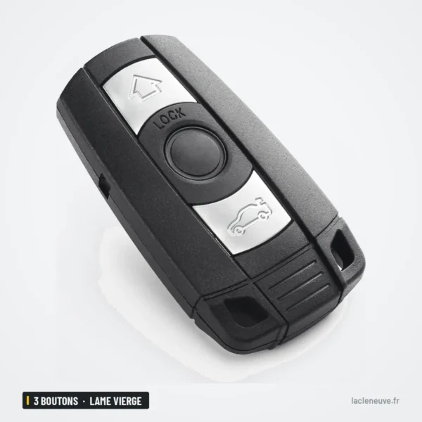 Coque de télécommande 3 boutons pour BMW Série 1, 3, 5, 6, lame vierge - vue de face sous un autre angle