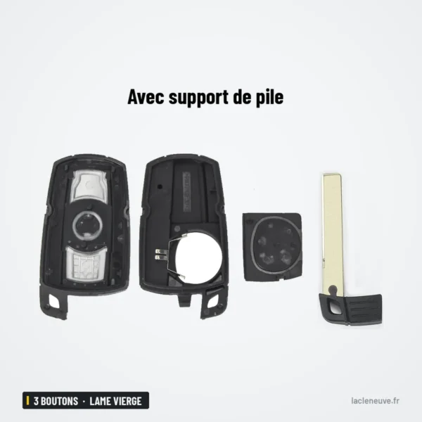 Coque de télécommande 3 boutons pour BMW Série 1, 3, 5, 6, lame vierge - pièces détachées avec support de pile